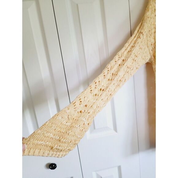 Chico's 3 Sweater Metallic Gold Open Knit Round Neck Long Sleeves - Picture 2 of 5